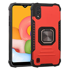 Custodia Silicone e Plastica Opaca Cover con Magnetico Anello Supporto ZJ2 per Samsung Galaxy M01 Rosso