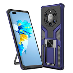 Custodia Silicone e Plastica Opaca Cover con Magnetico Anello Supporto ZL1 per Huawei Mate 40 Pro+ Plus Blu