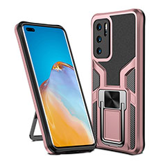 Custodia Silicone e Plastica Opaca Cover con Magnetico Anello Supporto ZL1 per Huawei P40 Oro Rosa