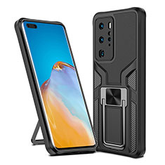 Custodia Silicone e Plastica Opaca Cover con Magnetico Anello Supporto ZL1 per Huawei P40 Pro Nero