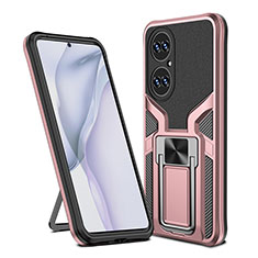 Custodia Silicone e Plastica Opaca Cover con Magnetico Anello Supporto ZL1 per Huawei P50 Pro Oro Rosa