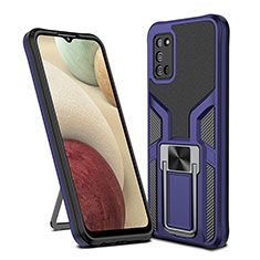 Custodia Silicone e Plastica Opaca Cover con Magnetico Anello Supporto ZL1 per Samsung Galaxy A02s Blu