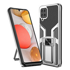 Custodia Silicone e Plastica Opaca Cover con Magnetico Anello Supporto ZL1 per Samsung Galaxy A12 Argento