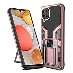 Custodia Silicone e Plastica Opaca Cover con Magnetico Anello Supporto ZL1 per Samsung Galaxy F12 Oro Rosa