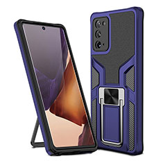 Custodia Silicone e Plastica Opaca Cover con Magnetico Anello Supporto ZL1 per Samsung Galaxy Note 20 5G Blu