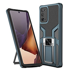 Custodia Silicone e Plastica Opaca Cover con Magnetico Anello Supporto ZL1 per Samsung Galaxy Note 20 5G Ciano