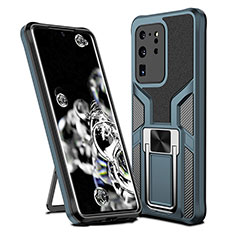 Custodia Silicone e Plastica Opaca Cover con Magnetico Anello Supporto ZL1 per Samsung Galaxy S20 Ultra 5G Ciano