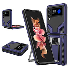 Custodia Silicone e Plastica Opaca Cover con Magnetico Anello Supporto ZL1 per Samsung Galaxy Z Flip3 5G Blu