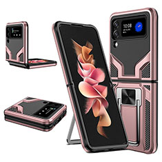 Custodia Silicone e Plastica Opaca Cover con Magnetico Anello Supporto ZL1 per Samsung Galaxy Z Flip3 5G Oro Rosa