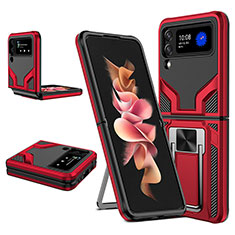 Custodia Silicone e Plastica Opaca Cover con Magnetico Anello Supporto ZL1 per Samsung Galaxy Z Flip3 5G Rosso