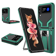 Custodia Silicone e Plastica Opaca Cover con Magnetico Anello Supporto ZL1 per Samsung Galaxy Z Flip3 5G Verde