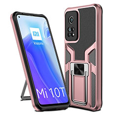 Custodia Silicone e Plastica Opaca Cover con Magnetico Anello Supporto ZL1 per Xiaomi Mi 10T 5G Oro Rosa