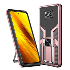 Custodia Silicone e Plastica Opaca Cover con Magnetico Anello Supporto ZL1 per Xiaomi Poco X3 Oro Rosa