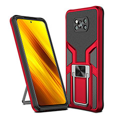 Custodia Silicone e Plastica Opaca Cover con Magnetico Anello Supporto ZL1 per Xiaomi Poco X3 Rosso
