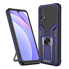 Custodia Silicone e Plastica Opaca Cover con Magnetico Anello Supporto ZL1 per Xiaomi Redmi 9T 4G Blu