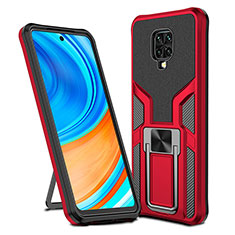 Custodia Silicone e Plastica Opaca Cover con Magnetico Anello Supporto ZL1 per Xiaomi Redmi Note 9 Pro Rosso