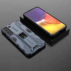 Custodia Silicone e Plastica Opaca Cover con Magnetico Supporto A01 per Samsung Galaxy S21 5G Blu