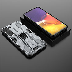 Custodia Silicone e Plastica Opaca Cover con Magnetico Supporto A01 per Samsung Galaxy S21 5G Grigio