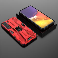 Custodia Silicone e Plastica Opaca Cover con Magnetico Supporto A01 per Samsung Galaxy S21 Plus 5G Rosso