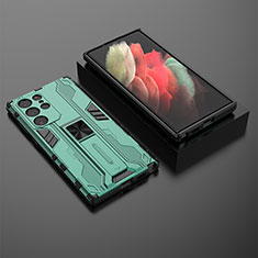 Custodia Silicone e Plastica Opaca Cover con Magnetico Supporto A01 per Samsung Galaxy S21 Ultra 5G Verde