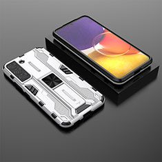 Custodia Silicone e Plastica Opaca Cover con Magnetico Supporto A01 per Samsung Galaxy S22 5G Bianco
