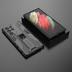 Custodia Silicone e Plastica Opaca Cover con Magnetico Supporto A01 per Samsung Galaxy S22 Ultra 5G Nero