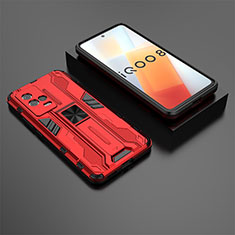 Custodia Silicone e Plastica Opaca Cover con Magnetico Supporto A01 per Vivo iQOO 8 5G Rosso