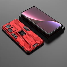 Custodia Silicone e Plastica Opaca Cover con Magnetico Supporto A01 per Xiaomi Mi 12 5G Rosso