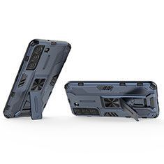 Custodia Silicone e Plastica Opaca Cover con Magnetico Supporto A02 per Samsung Galaxy S21 5G Blu
