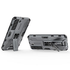 Custodia Silicone e Plastica Opaca Cover con Magnetico Supporto A02 per Samsung Galaxy S21 5G Grigio