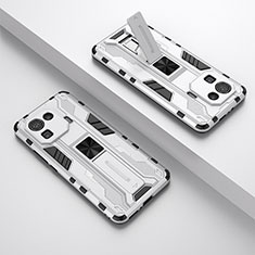Custodia Silicone e Plastica Opaca Cover con Magnetico Supporto A02 per Xiaomi Mi 11 Pro 5G Bianco