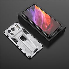 Custodia Silicone e Plastica Opaca Cover con Magnetico Supporto A02 per Xiaomi Mi 11 Ultra 5G Bianco
