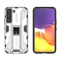Custodia Silicone e Plastica Opaca Cover con Magnetico Supporto A03 per Samsung Galaxy S21 5G Bianco