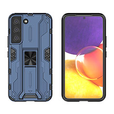 Custodia Silicone e Plastica Opaca Cover con Magnetico Supporto A03 per Samsung Galaxy S21 FE 5G Blu