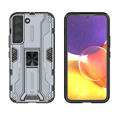 Custodia Silicone e Plastica Opaca Cover con Magnetico Supporto A03 per Samsung Galaxy S21 Plus 5G Grigio