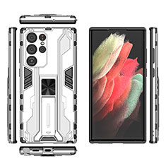 Custodia Silicone e Plastica Opaca Cover con Magnetico Supporto A03 per Samsung Galaxy S22 Ultra 5G Bianco