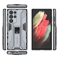 Custodia Silicone e Plastica Opaca Cover con Magnetico Supporto A03 per Samsung Galaxy S22 Ultra 5G Grigio