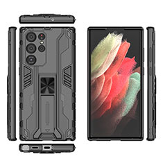 Custodia Silicone e Plastica Opaca Cover con Magnetico Supporto A03 per Samsung Galaxy S22 Ultra 5G Nero