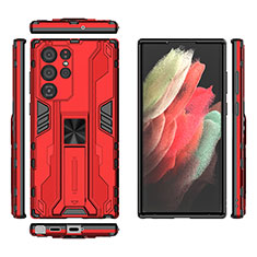 Custodia Silicone e Plastica Opaca Cover con Magnetico Supporto A03 per Samsung Galaxy S22 Ultra 5G Rosso