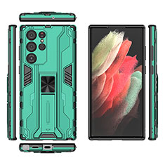 Custodia Silicone e Plastica Opaca Cover con Magnetico Supporto A03 per Samsung Galaxy S22 Ultra 5G Verde