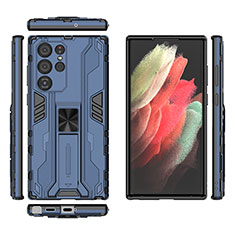 Custodia Silicone e Plastica Opaca Cover con Magnetico Supporto A03 per Samsung Galaxy S23 Ultra 5G Blu