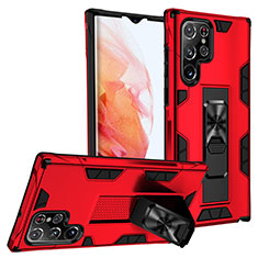 Custodia Silicone e Plastica Opaca Cover con Magnetico Supporto A04 per Samsung Galaxy S21 Ultra 5G Rosso