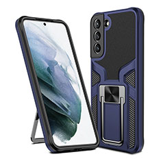 Custodia Silicone e Plastica Opaca Cover con Magnetico Supporto A05 per Samsung Galaxy S21 5G Blu