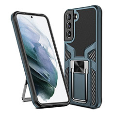 Custodia Silicone e Plastica Opaca Cover con Magnetico Supporto A05 per Samsung Galaxy S22 Plus 5G Ciano