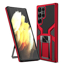 Custodia Silicone e Plastica Opaca Cover con Magnetico Supporto A05 per Samsung Galaxy S22 Ultra 5G Rosso
