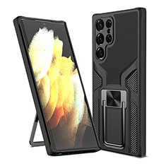 Custodia Silicone e Plastica Opaca Cover con Magnetico Supporto A05 per Samsung Galaxy S23 Ultra 5G Nero