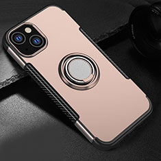 Custodia Silicone e Plastica Opaca Cover con Magnetico Supporto A08 per Apple iPhone 13 Oro Rosa