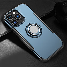Custodia Silicone e Plastica Opaca Cover con Magnetico Supporto A08 per Apple iPhone 13 Pro Cielo Blu