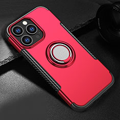 Custodia Silicone e Plastica Opaca Cover con Magnetico Supporto A08 per Apple iPhone 13 Pro Rosso