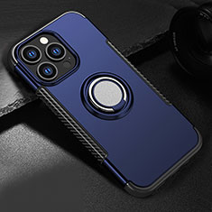 Custodia Silicone e Plastica Opaca Cover con Magnetico Supporto A08 per Apple iPhone 14 Pro Blu